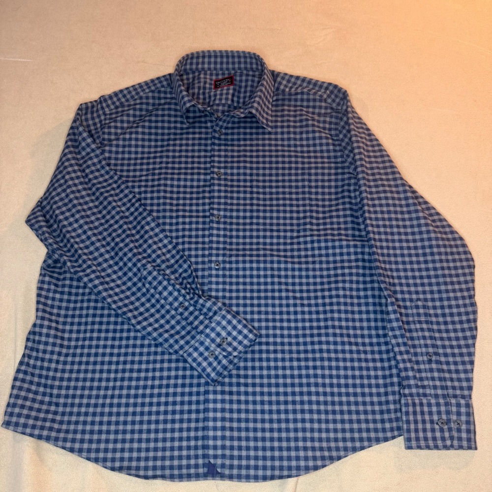 UNTUCKit Bergstrom Blue Gingham Relaxed Fit Button Down Shirt XL 40244